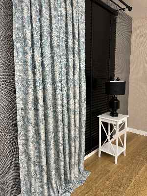 Patinedesenli Petrol Turkuaz Yeşili Desenli Jakar Fon Perde (285 En)- Gri-füme-antrasit-petrol Mavisi