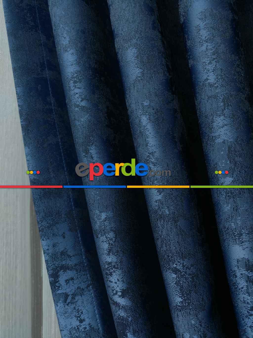 Patinedesenli Mavi Renk Jakar Desenli Fon Perde- Mavi