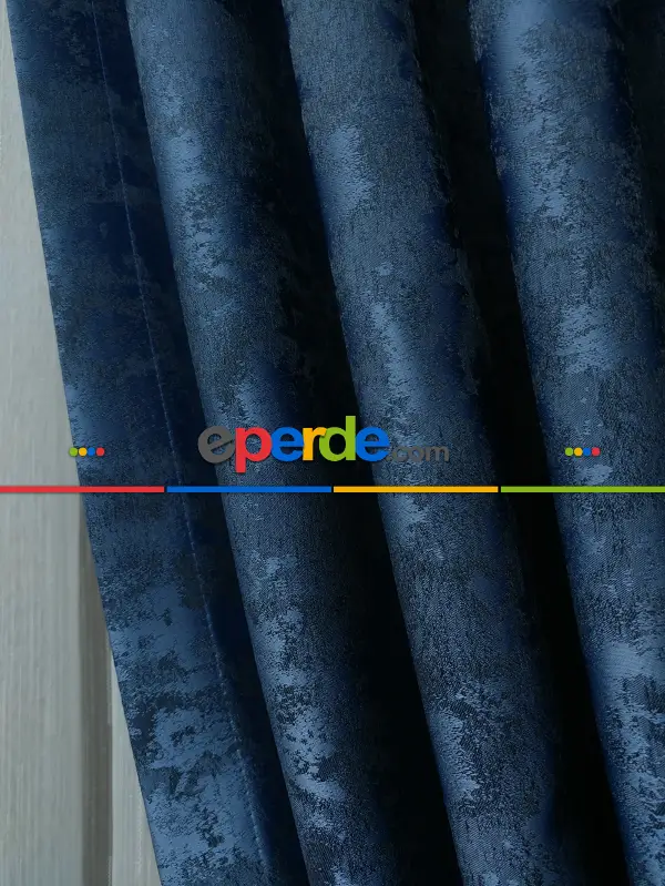 Mavi Renk Jakar Desenli Fon Perde- Mavi