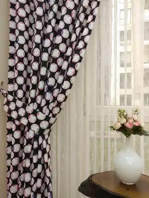 Pembe Siyah Mor Geometrik Desenli Fon Perde ( Leke Tutmaz )- Siyah-Pembe-Mor