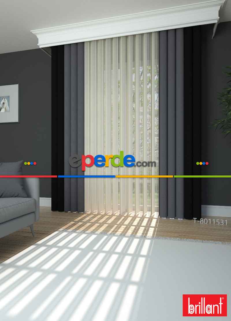 Brillant Akıllı Tül Siyah-koyu Antrasit Perde Tül Dikey Zebra Perde Düz 1. Kalite