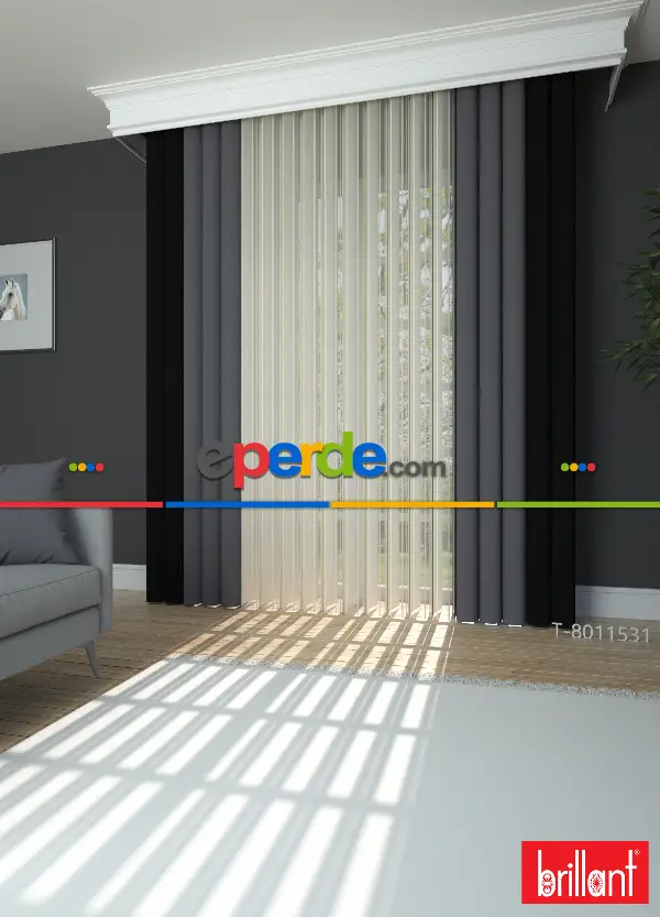 Brillant Akıllı Tül Siyah-koyu Antrasit Perde Tül Dikey Zebra Perde Düz 1. Kalite