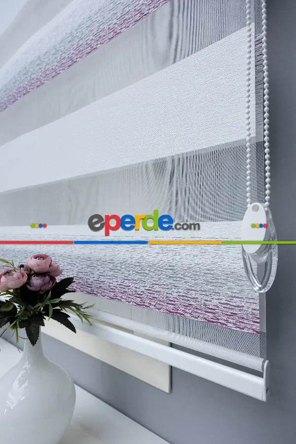 Genç Odası - Zebra Perde Jakarlı Ekru Mor Renk Geçişli 2021 Sezonu Malaga Serisi A Kalite Zebra Perde- Mor