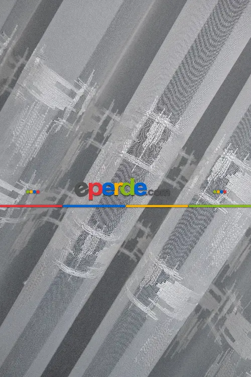 Brillant Tül Perde - Hafif Keten Tül - Etek Ucu Ve Bantı İşlemeli - Spor Modern Desenli Tül Perde - Ütü İstemez Kırışmaz Tül