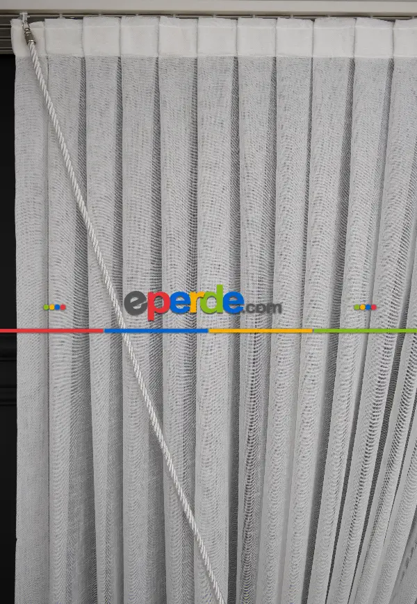 Keten Yalancı Kruvaze - Tülden Fon - Halat İle Yana Toplamalı Tül - Kordon Toplama Tül - Çift Veya Tek Kanat - Aksesuar İlave Ücretlidir - Kurşunlu Tül