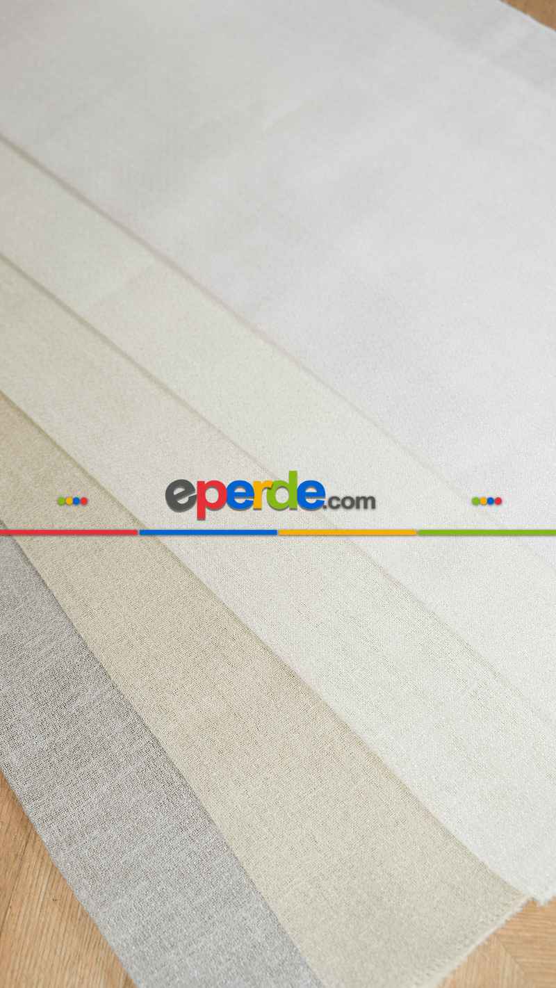 Ekru Düz Tül Perde, Ağır Gramajlı Premium Seri, Eteği Kurşunlu