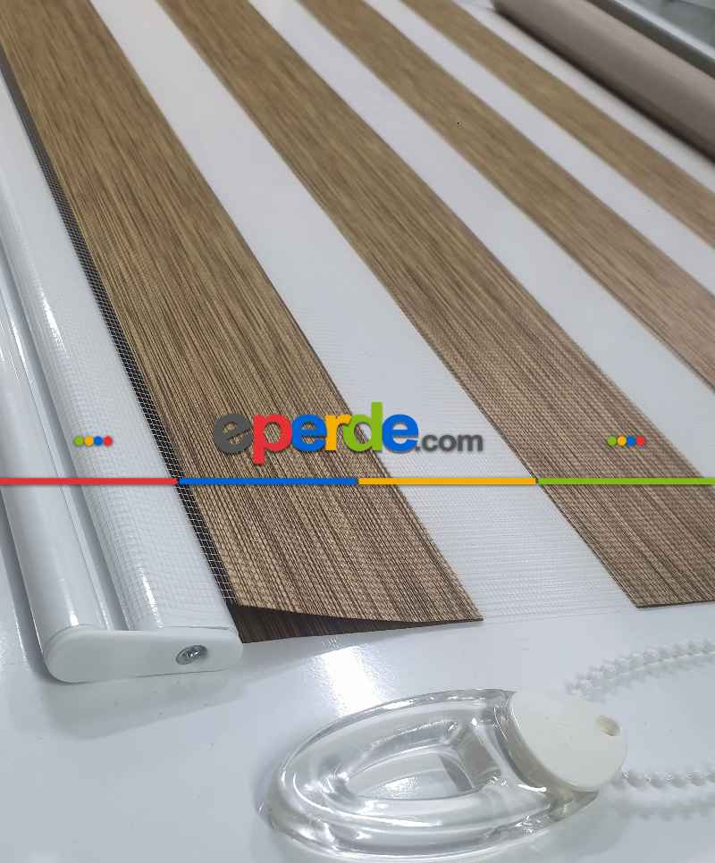 Brillant Koyu Ahşap Zebra Perde- Kahve