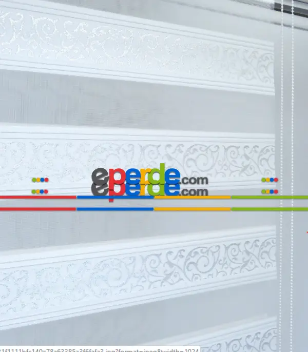 Oturma Odası - Jakarlı Zebra Perde- Beyaz-gümüş Simli