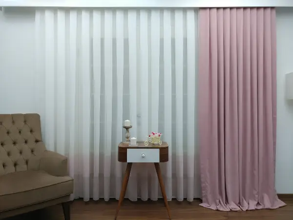 Salon Tül - Pudra - Keten Tül Degrade Perde- Krem-Pudra