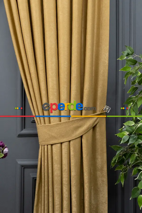 Salon - Soft Fon Perde Hardal Rengi Dökümlü En - Hardal