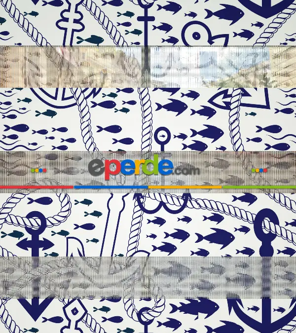 Çapa Baskılı Zebra Perde- Mavi-beyaz