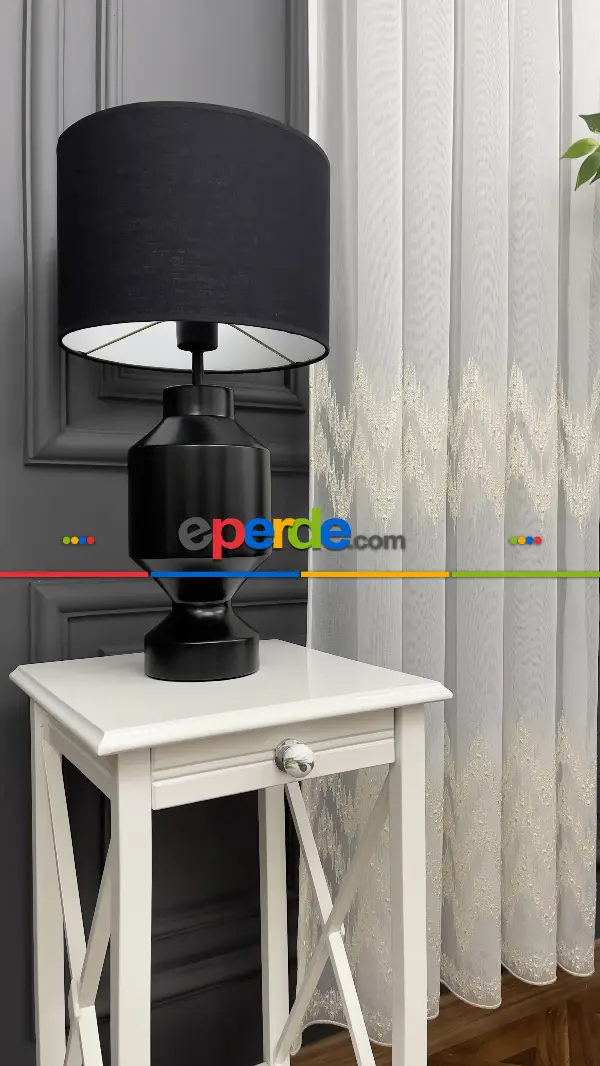 Mutfak Tül Perde - Desenli Tül - Altın Simli Hafif Keten Tül - Etek Ucu Nakışlı Tül Perde -  Salon Tül Perde