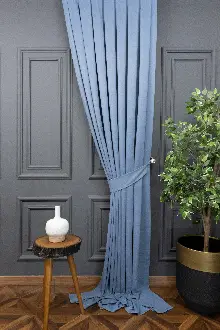 Bebek Odası - Mavi Rengi Düz Fon Perde Dökümlü Fon Perde