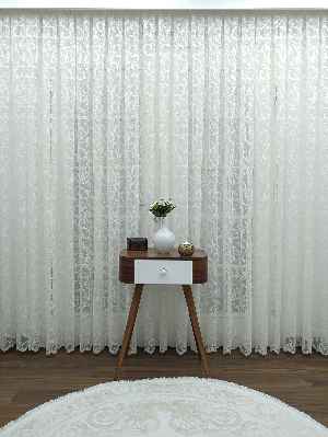 Şal Desenli Tül Perde Ve Kruvaze Model Perde - Ekru