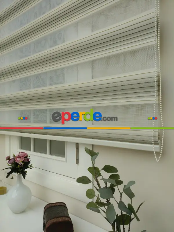 Yatak Odası - Zebra Perde - Degrade Renk Geçişli Pileli Zebra Perde- Bej-açık Vizon