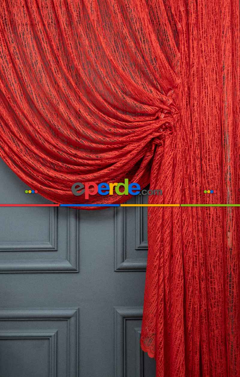 Kırmızı Renk Tül Perde / Camkırığı Tül