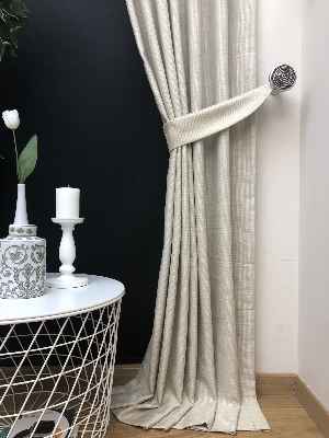 Krem Desenli Jakar Fon Perde- Krem