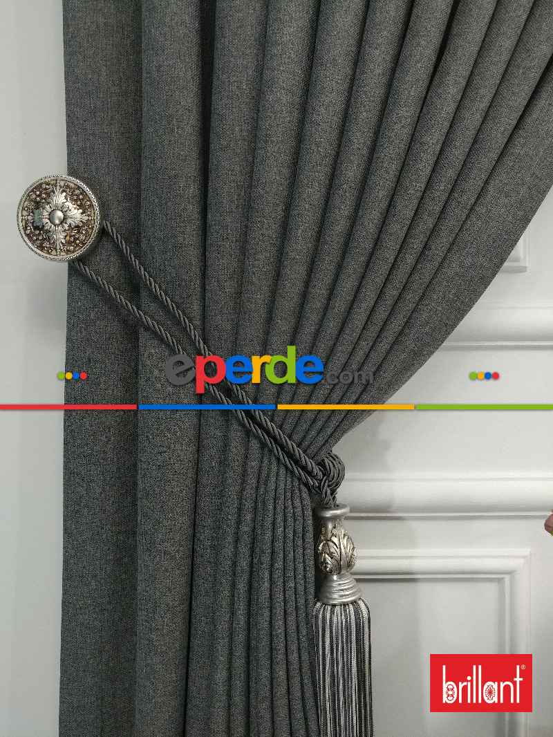 Brillant Keten Gri Renk Düz Fon Perde - Gri-füme-antrasit