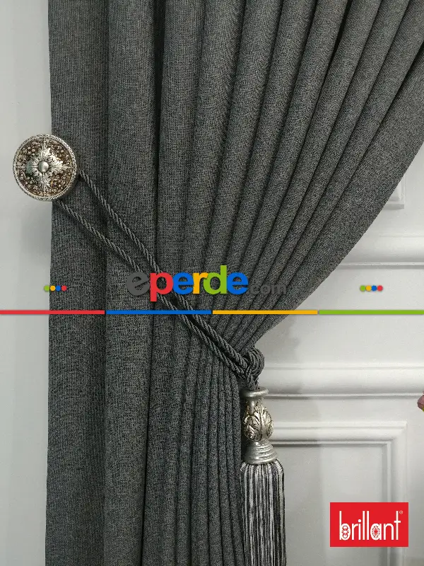 Yatak Odası - Brillant Keten Gri Renk Düz Fon Perde - Gri-füme-antrasit