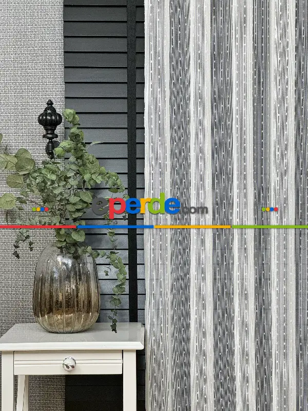 Mutfak Tül Çizgili Ponponlu Tül Perde - Ürün Videosu Açıklamada Vardır