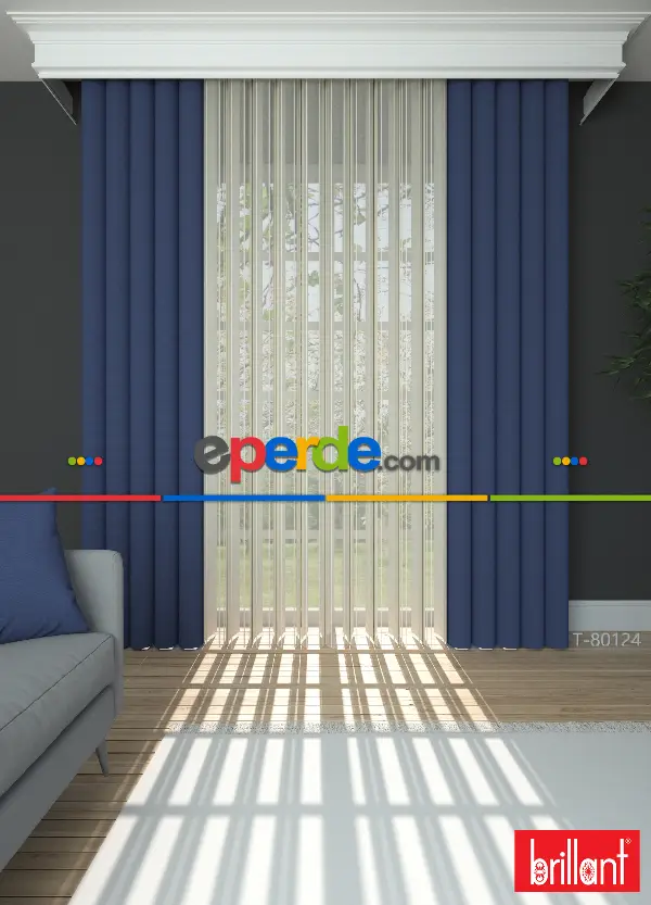 Brillant Akıllı Tül Perde Koyu Mavi Renkli Tül Dikey Zebra Perde Düz 1. Kalite