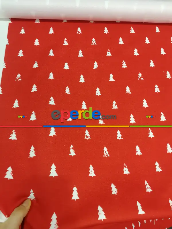 Çam Ağacı Desenli Fon Perde Evm751-5 Kumaşı Kalındır Duck Bezi Değildir- Beyaz-Bordo