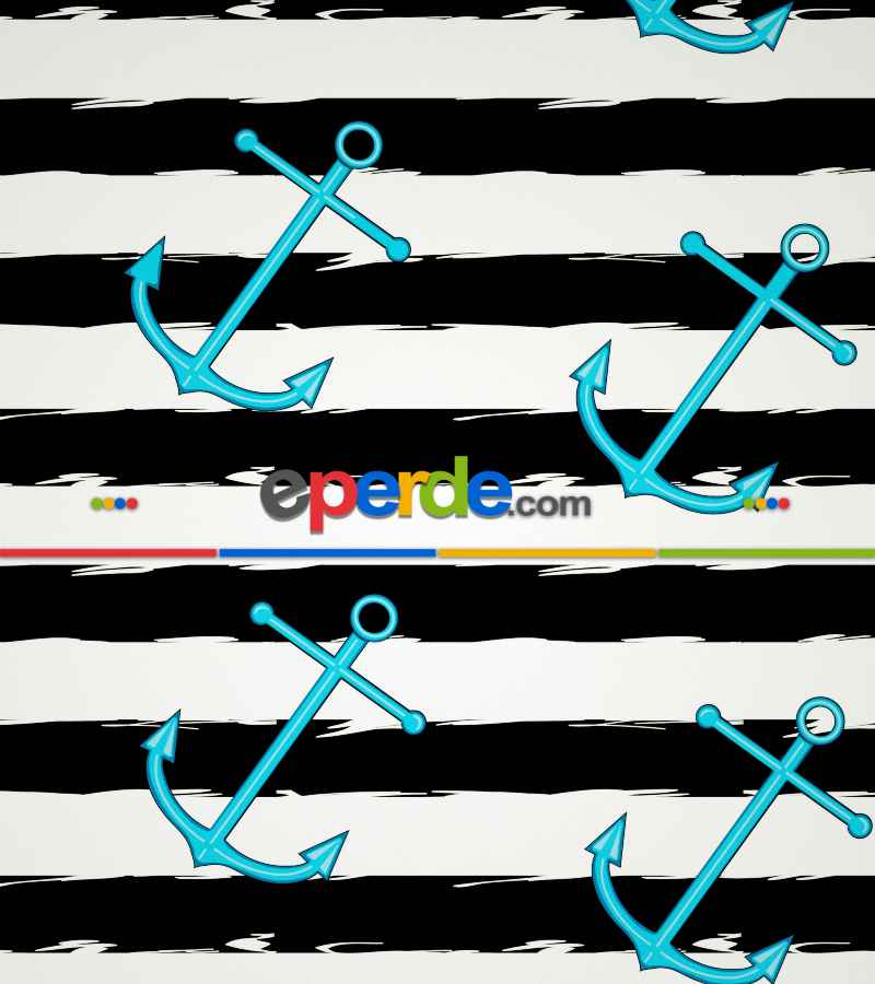 Çapa Desenli Baskılı Stor Perde- Siyah-turkuaz-ekru-çok Renkli