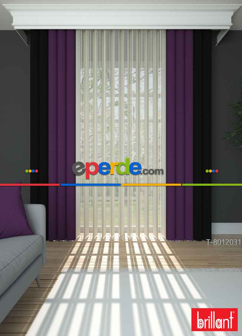 Brillant Akıllı Tül Siyah-koyu Mor Perde Tül Dikey Zebra Perde Düz 1. Kalite