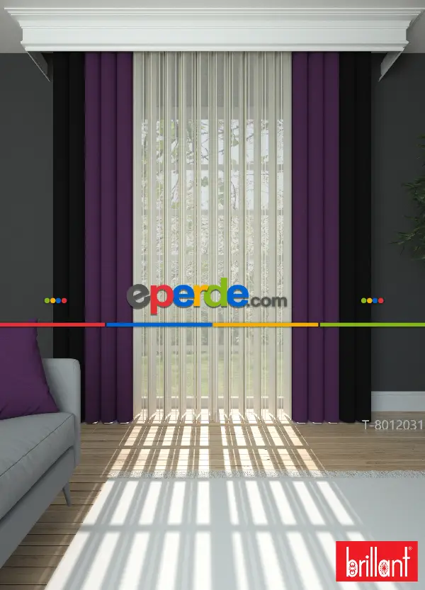 Brillant Akıllı Tül Siyah-koyu Mor Perde Tül Dikey Zebra Perde Düz 1. Kalite