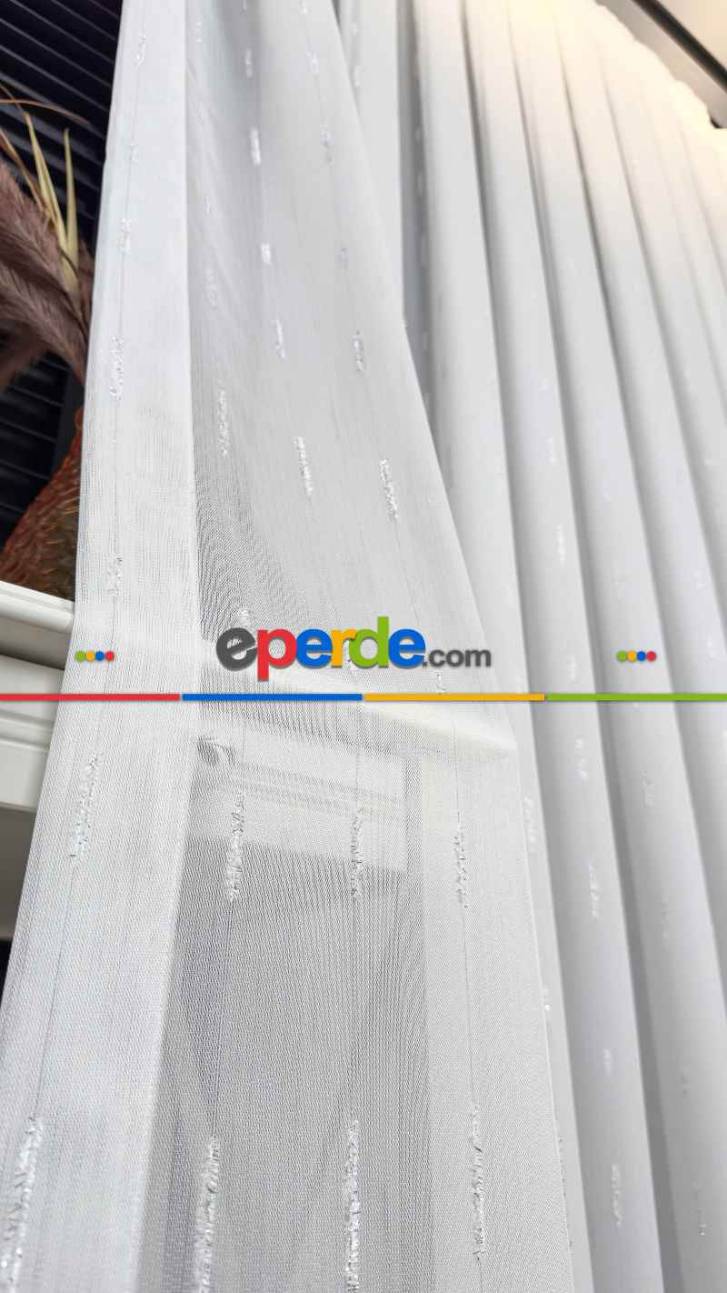 Düz Sade Tül, Sade Çizgili Tül Perde, Modern Ütü İstemez Kırışmaz Tül Perde, Havana Gümüş