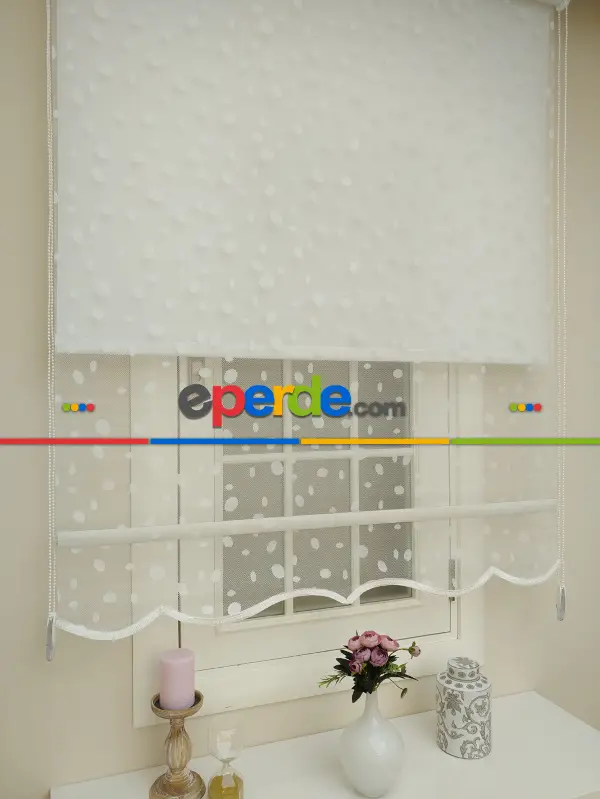 Mutfak Tül Stor Perde - Çiftli Sistem- Ekru