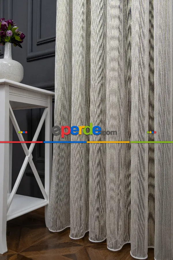 Altın Çizgili Düz Fantezi Tül Perde