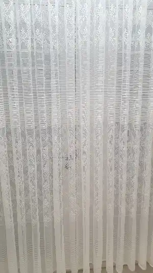 Çiçek Desen Tasarım Yeni Çizgi Örme Tül Perde- Ekru