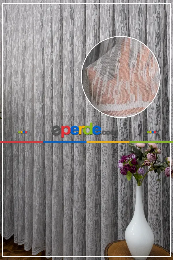 2021 Model Ekru Desenli Örme Tül Perde Bt559