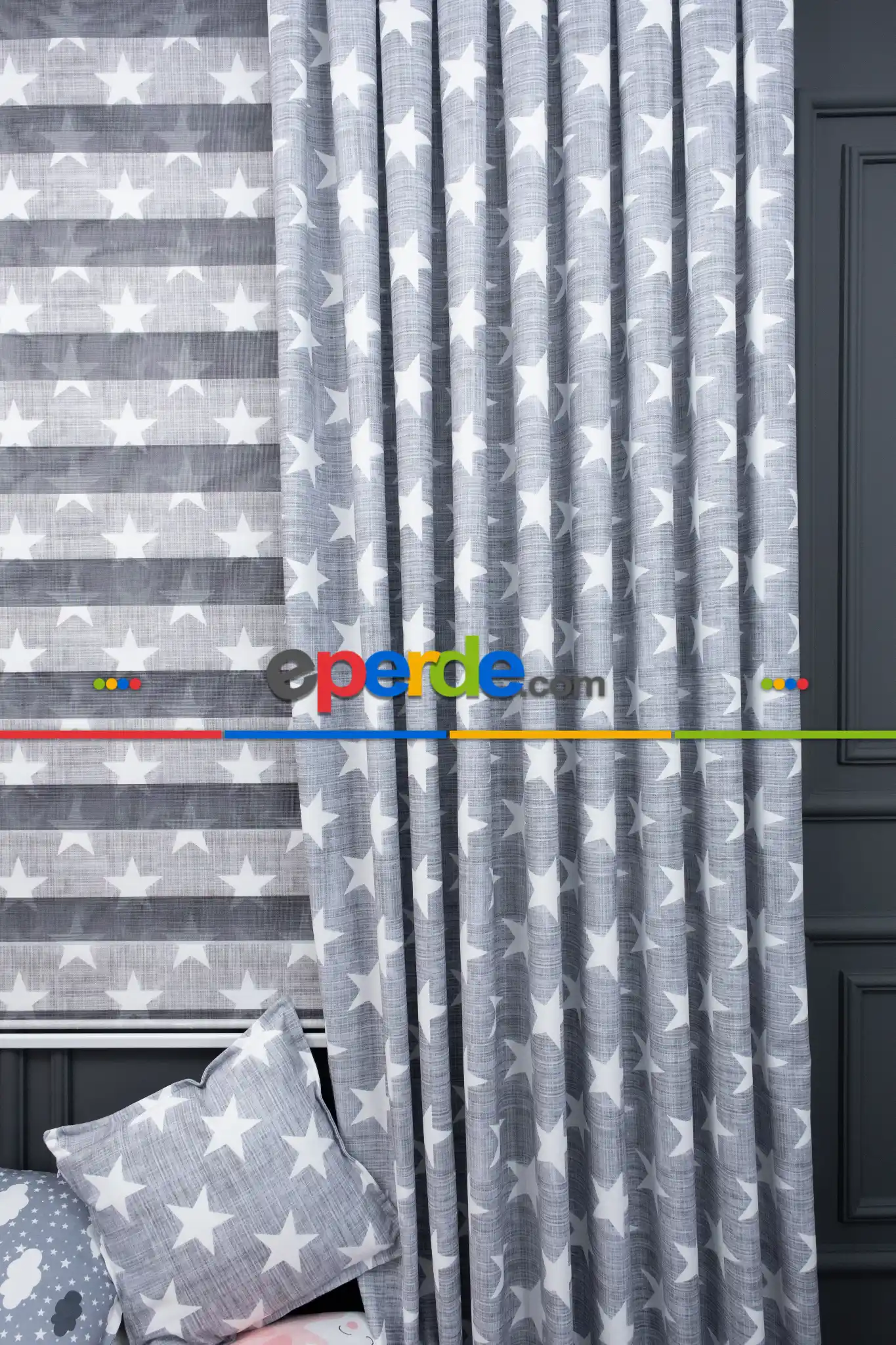 Bebek Odası - Trend Bebek - Çocuk - Genç Odası Fon Perde Modelleri 2021 (sınırsız En Ölçüsü )- Gri Açık-Ekru-Su Yeşili