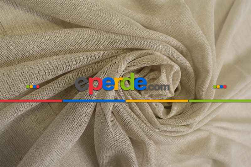 Damla Keten Görünümlü Leno Tül Perde Pilesiz Bej