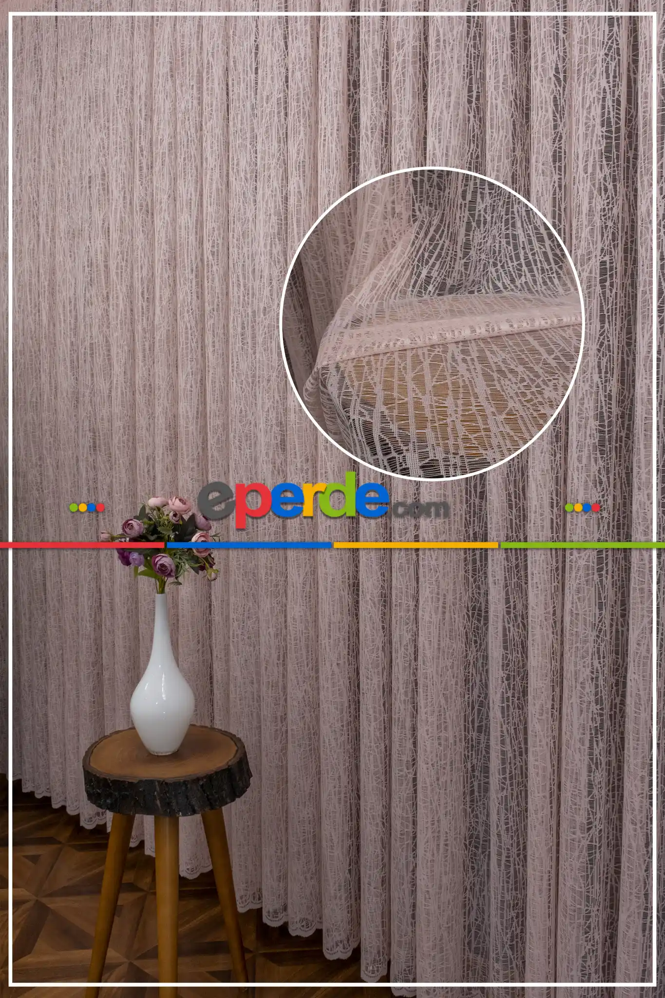 Salon Tül Perde - Pudra Pembe Cam Kırığı Tül Perde