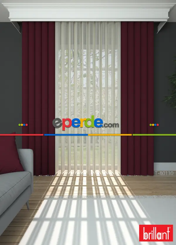 Brillant Akıllı Tül Perde Bordo Renkli Tül Dikey Zebra Perde Düz 1. Kalite