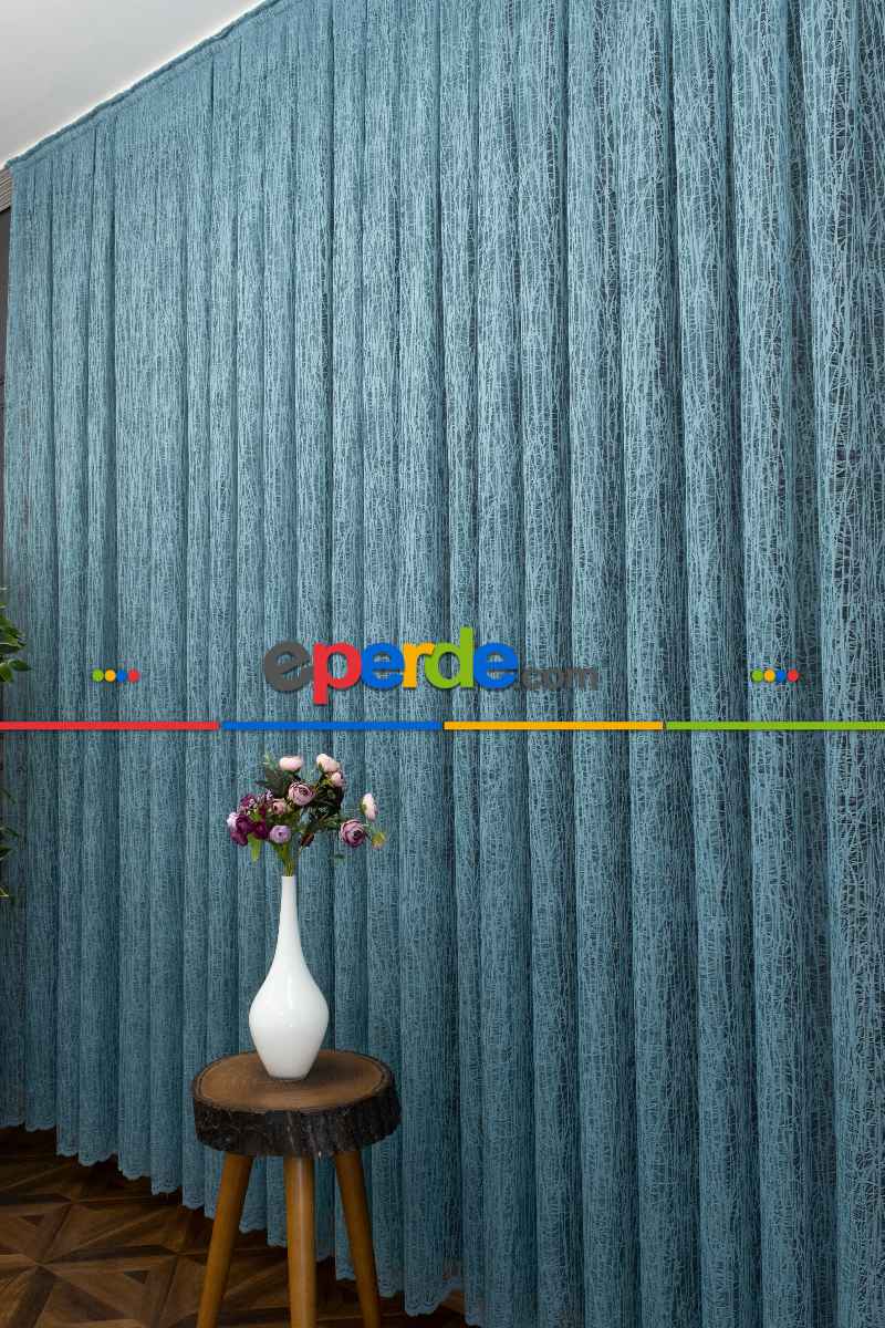 Yeni Tasarım Moda Cam Kırığı Örme Tül Perde Mavi - Mint