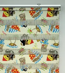 Bebek Odası Zebra Perde - Denizci Baskılı Zebra Perde- Mavi-Kırmızı-Beyaz-Hardal Sarısı