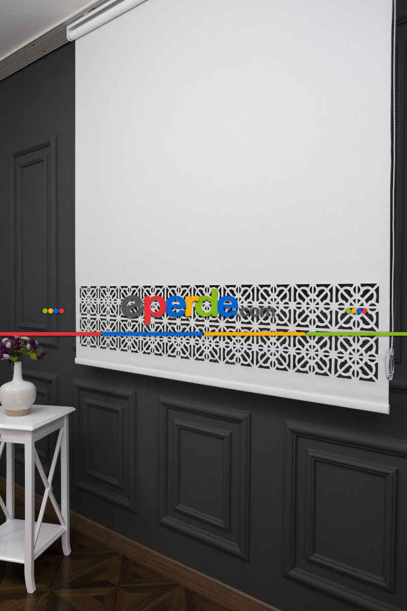 Ekru Renk Lazer Kesim Mat Stor Perde (ister Düz - İster Lazer Kesimli Satın Alın)