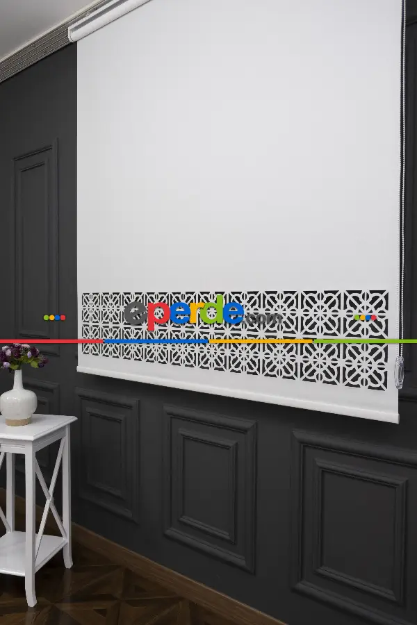 Salon Stor - Ekru Renk Lazer Kesim Mat Stor Perde (ister Düz - İster Lazer Kesimli Satın Alın)