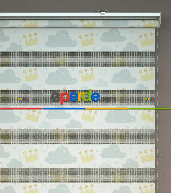 Bulut Desenli Baskılı Zebra Perde- Çok Renkli