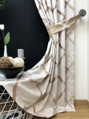 Salon Perdesi - Ekru Sütlü Kahve Desenli Jakar Fon Perde (geniş En:280 Kumaş)- Ekru
