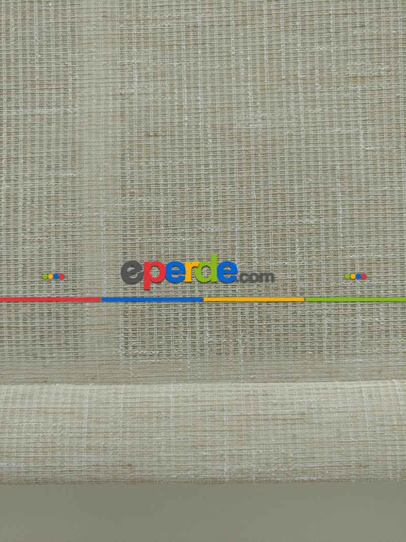 Çiftli Sistem Naturel Keten Tül Stor- Krem Koyu