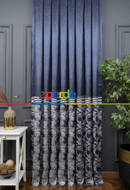 Lacivert Jakar Etek Pano Dökümlü Gramajlı Uygun Fiat Fon Perde (180)- Lacivert