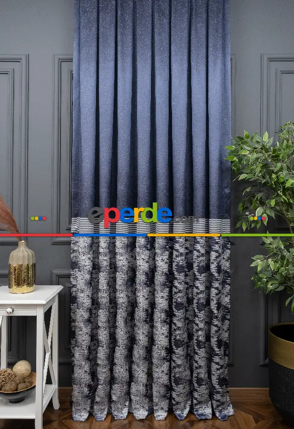 Yatak Odası - Lacivert Jakar Etek Pano Dökümlü Gramajlı Uygun Fiat Fon Perde (180)- Lacivert