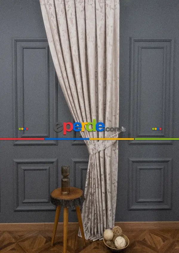 Yatak Odası Fon Jakar Dokuma Fon Perde Vizon Renk