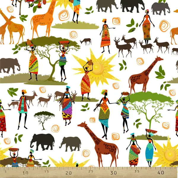 Afrika Desenli Fon Perde Evm826 Kumaşı Kalındır Duck Bezi Değildir- Yeşil-Beyaz-Turuncu-Mavi Açık- Çok Renkli 3