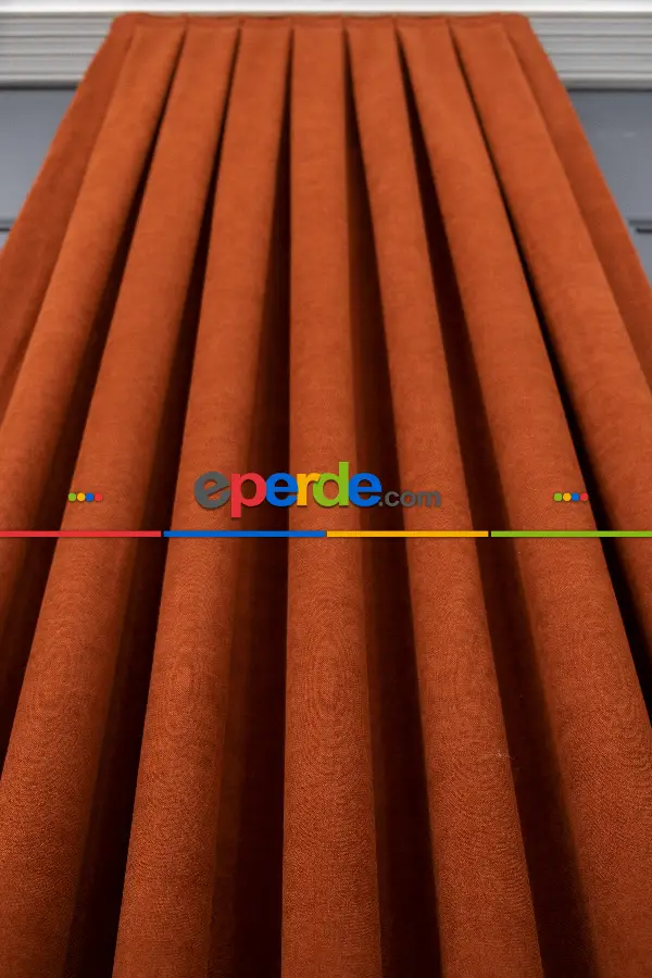 Salon - Kiremit Rengi Düz Fon Perde En  Dökümlü Fon Perde